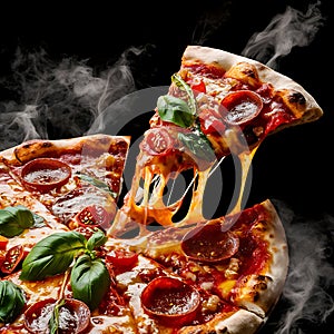 The cheese, stretched to perfection, entices the viewer to take a closer look photo
