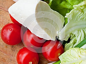 Cheese, tomatoes and lettuce