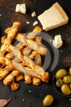 Cheese Twist Sticks with garlic, parmesan and chutney. party food snacks