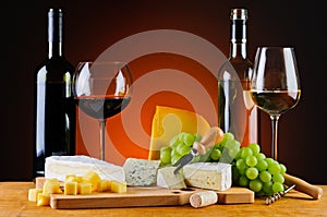 Cheese, wine and grapes