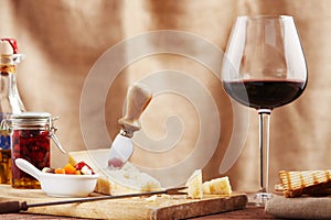 Cheese and wine on a table