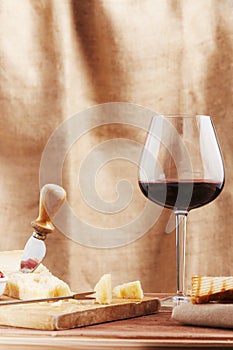 Cheese and wine on a table