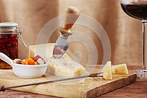 Cheese and wine on a table