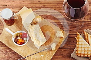 Cheese and wine on a table