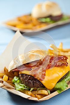 Cheeseburger with bacon and fries