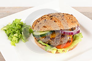 Cheeseburger with cucumber and tomato