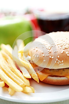 Cheeseburger and french fries