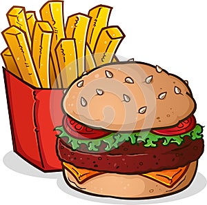 Cheeseburger French Fries Cartoon photo