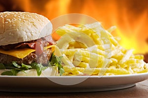 Cheeseburger with fries photo