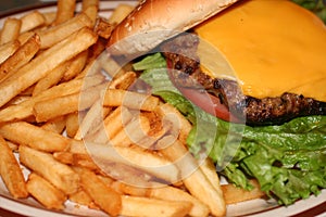 Cheeseburger with fries photo