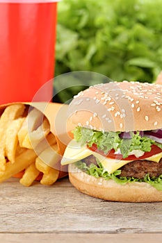 Cheeseburger hamburger and fries menu meal combo fast food drink