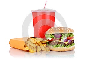 Cheeseburger hamburger and fries menu meal combo fast food drink