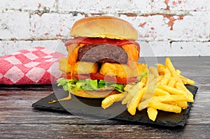 Cheeseburger With Hash Browns And French Fries