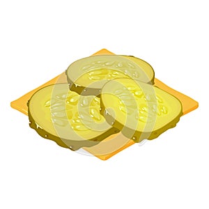 Cheeseburger ingredient icon isometric vector. Salty cucumber slice cheese slice