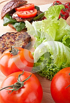 Cheeseburger and ingredients