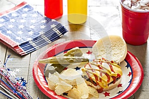 Cheeseburger at a patriotic themed cookout