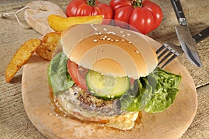 Cheeseburger on plate