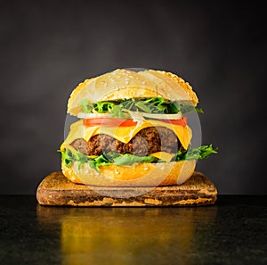 Cheeseburger Sandwich on Dark Background