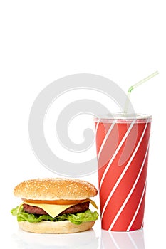 Cheeseburger and soda drink