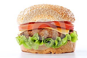 Cheeseburger with tomatoes and lettuce