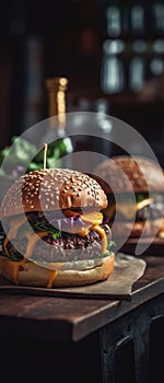 Cheeseburgers On Stone Rustic Pub Mobile Wallpeper Postcard. Generative AI