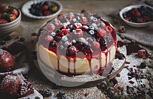 Cheesecake covered with mixed berries photo