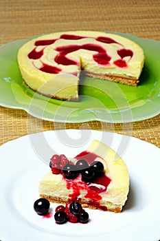 Cheesecake with fresh red fruit.