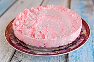 Cheesecake with pink marshmallow fluff