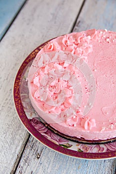 Cheesecake with pink marshmallow fluff