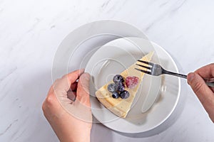Cheesecake portion slice on plate