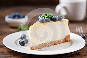 Cheesecake slice with blueberries