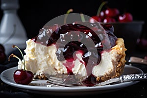 cheesecake smothered in gooey cherry pie filling