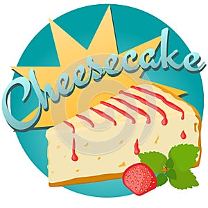 Cheesecake with strawberry and mint leaves vector illustration