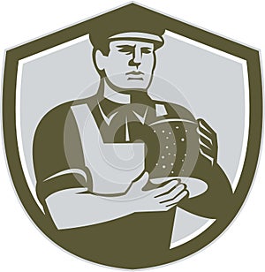 Cheesemaker Holding Cheese Shield Retro