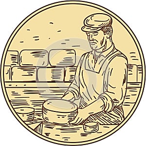 Cheesemaker Making Cheddar Cheese Circle Drawing