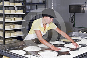 Cheesemaker preparing fresh cheese