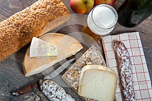 Cheeses and Tomme de Savoie with beer, French cheese Savoy, french Alps France