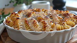 cheesy baked pasta, baked feta pasta dish, with ooey-gooey cheese and al dente pasta straight from the oven, a photo