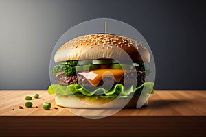 Cheesy Burger Front View on Table, AI Generated