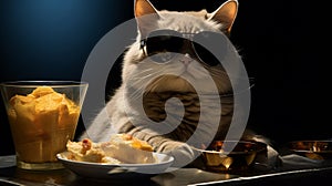 Cheesy Cat: A Dramatic Food Portrait Of A Manx In Sunglasses