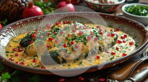 Cheesy Chiles Rellenos with Pomegranate Seeds photo