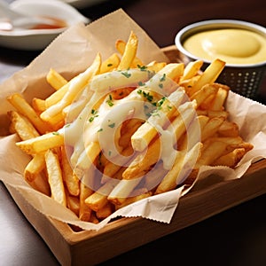 cheesy fries in greaseproof paper photo