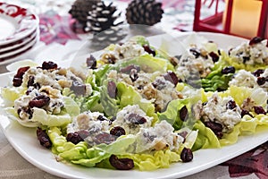 Cheesy lettuce boat appetizers at a Christmas holiday party