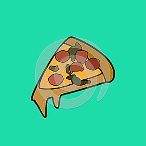 Cheesy pizza funky graphic illustration