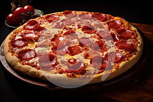 Cheesy Pizza pepperoni italian table. Generate Ai