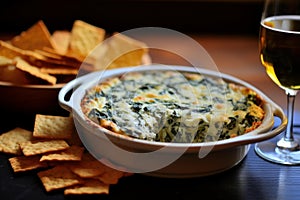 Cheesy Spinach dip baked bowl. Generate Ai