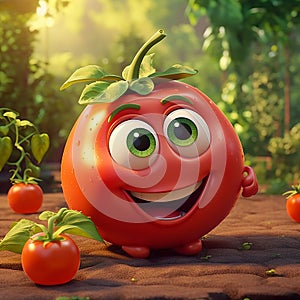 Cheesy Tomato Cartoon Character: Playful Salad Mascot With Vibrant Colors