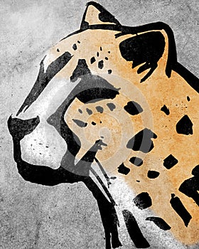 Cheeta head ink hand drawn illustration