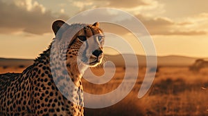 cheetah on the background of the African savannah, hot day, animals of Africa. ai generative