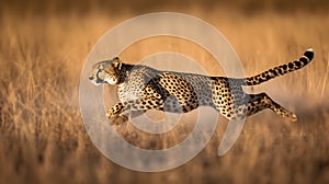 cheetah is captured mid-run in the center of the frame